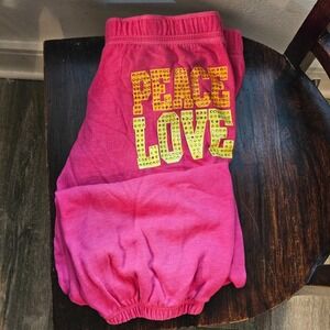 Victoria's Secret PINK Women's Jogger Sweatpants Size M Hot Pink Y2K bling Peace